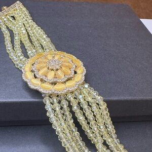 Yellow Magic Glass, Austrian Crystal Beaded Multi Strand Bracelet
